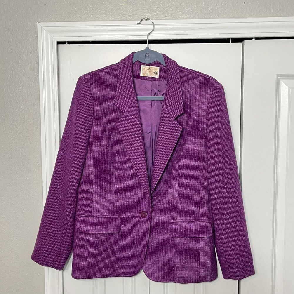 Vintage Pendleton Blazer Jacket Womens L/XL Purple Wool Tweed Sport Coat USA